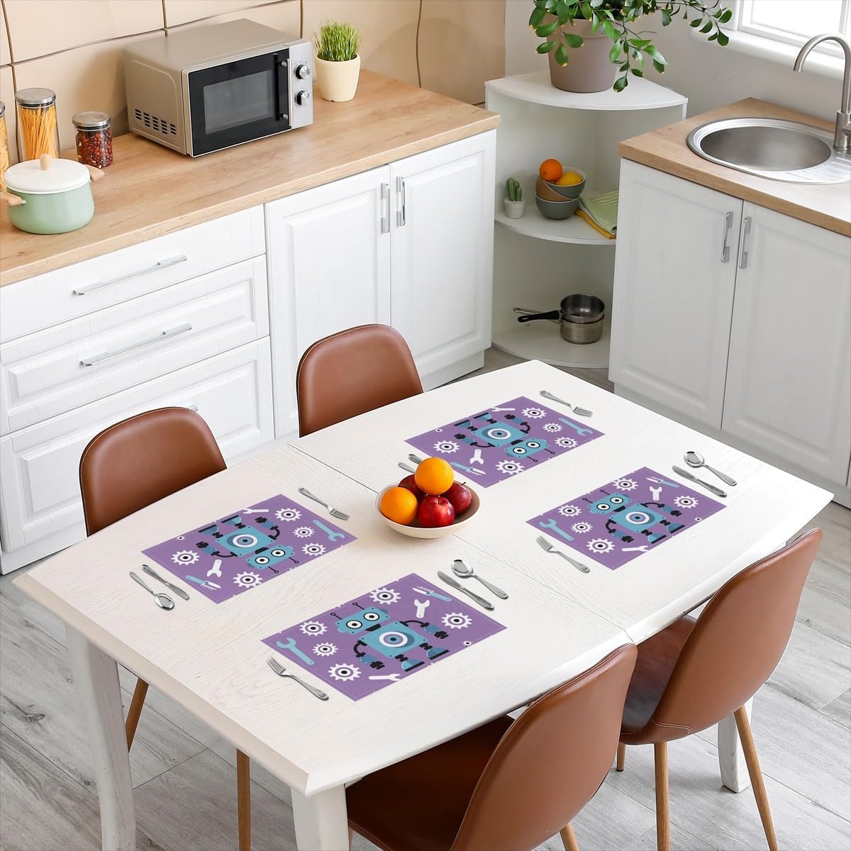 Cartoon Robot Placemats Geometric Repair Tools Table Mats for Kids Kitchen Table Decor Cute Sci-Fi Robot Place Mats 12x18 Inch Set of 4 Intelligent Machine Placemats image 3