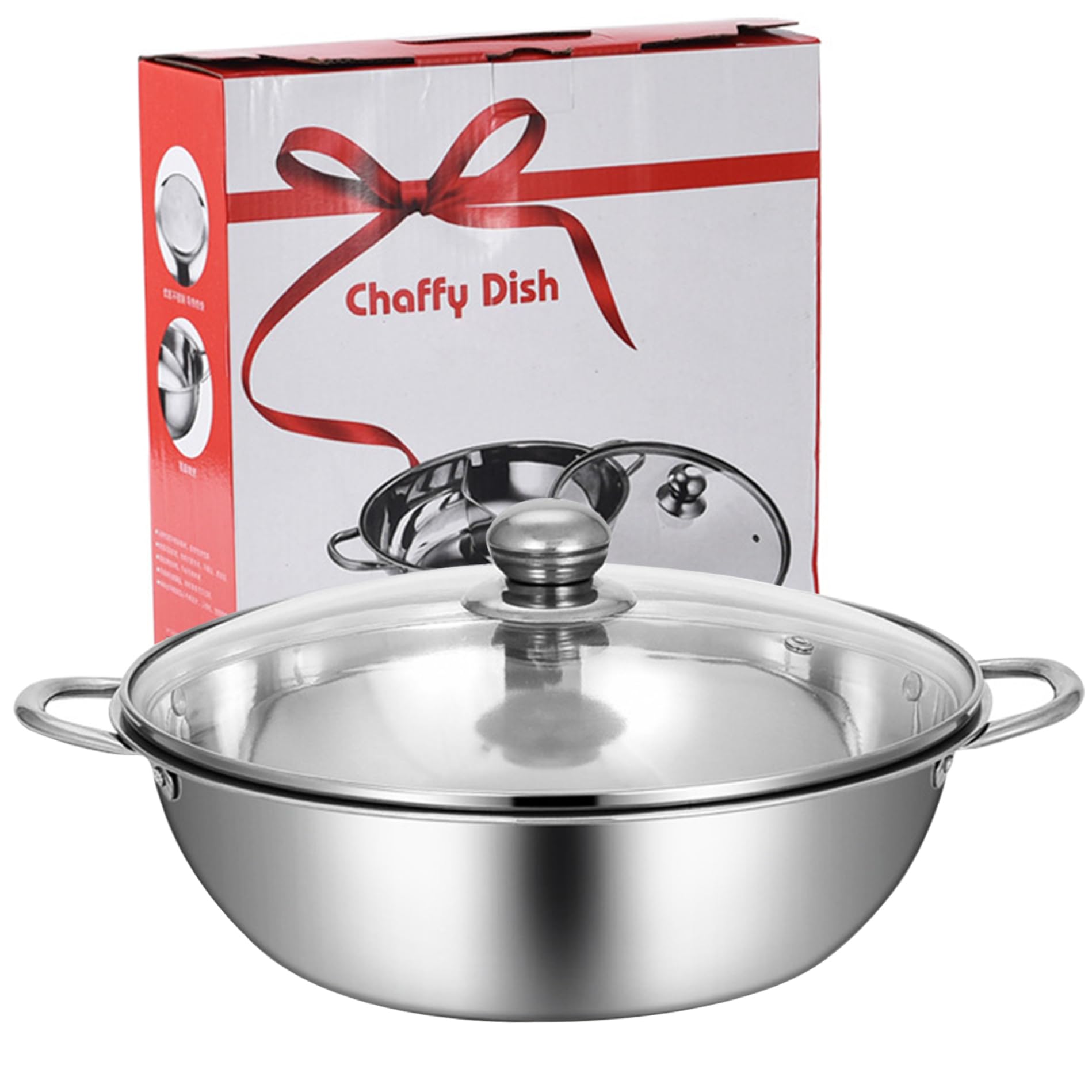 Sjfbebsy Hotpot Pot with Divider 12.6 Inch Dia. Stainless Steel, Divider Pot with Glass Lid Chinese Dual Sided for Induction Cooktop Gas Stove