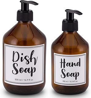 Lifestyle Lover Lot de 2 distributeurs de savon en verre ambré, couleur ambre pour savon, shampooing, lotions, verre marron, 500 ml, savon pour les mains 300 ml