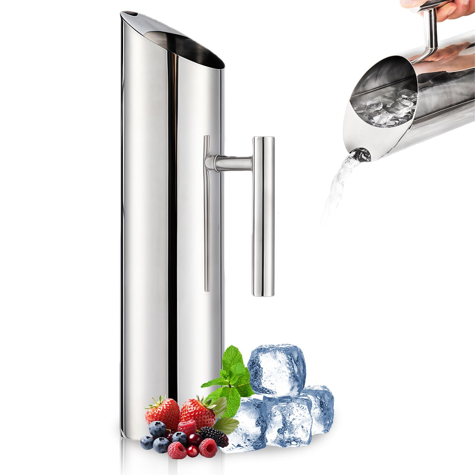 Pichet inox 2L avec garde-glaçons et poignée ergonomique