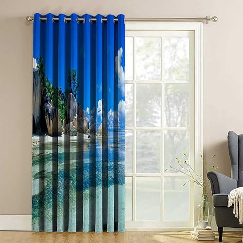 Miniatura 9 de Cortinas opacas con vista a la playa para habitaciones de costa de comedor, pesadas, 1 panel, 40 pulgadas de ancho x 47 pulgadas de alto