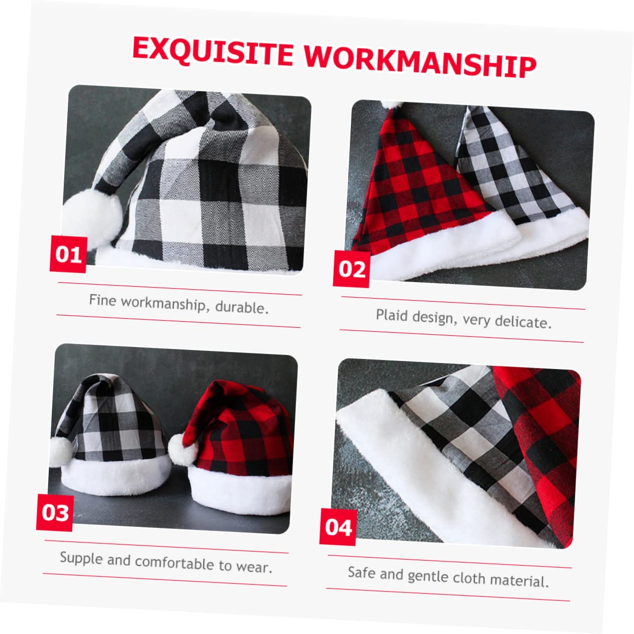 PRETYZOOM 4 Piezas Gorro de Papá Noel a cuadros sombrero de vacaciones para niños sombreros de fiesta de navidad gorros navideños christmas hat gorro de papá noel para hombre paño Black
