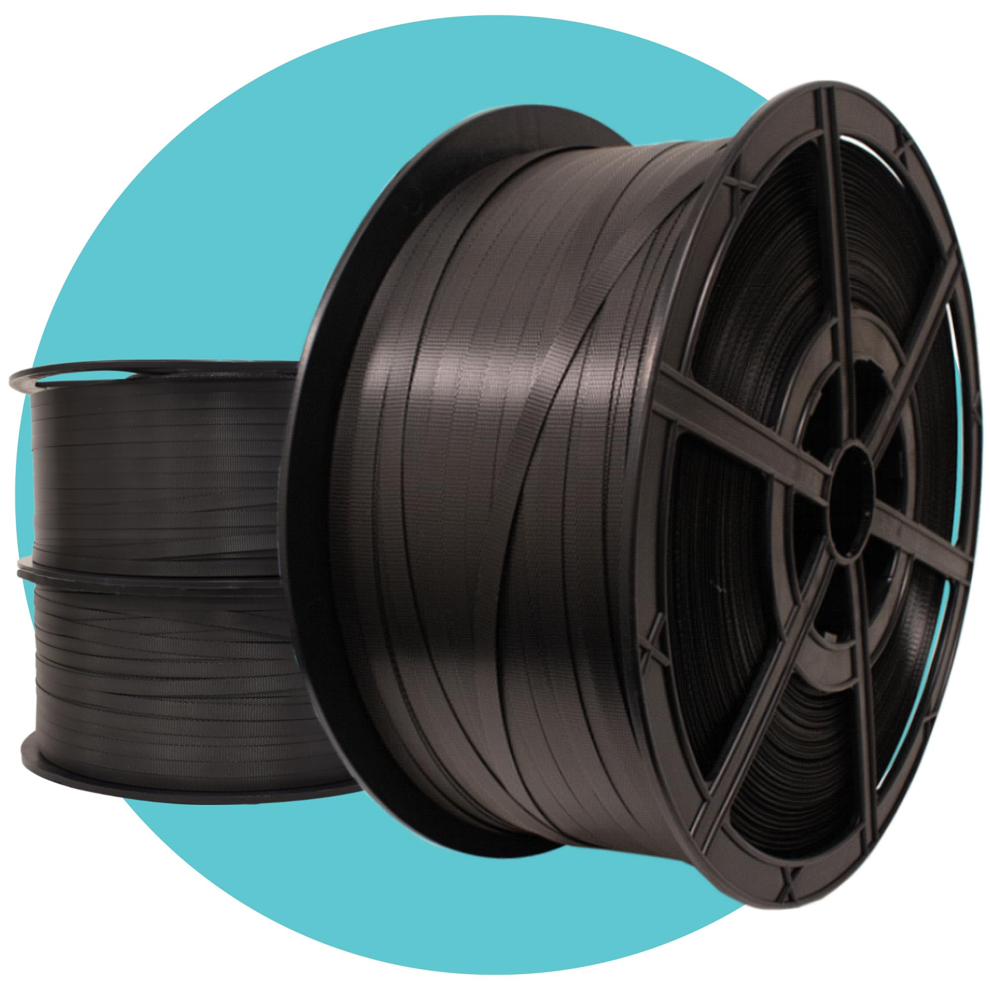 Triplast Pack Of 3 Polypropylene Hand Strapping Coil (12Mm X 1000M, 310Kg Break Strain) - Heavy Duty Black Pallet Strapping With Plastic Reel For Securing Heavy Loads, Export & Industrial Packaging (Pack Of 3)