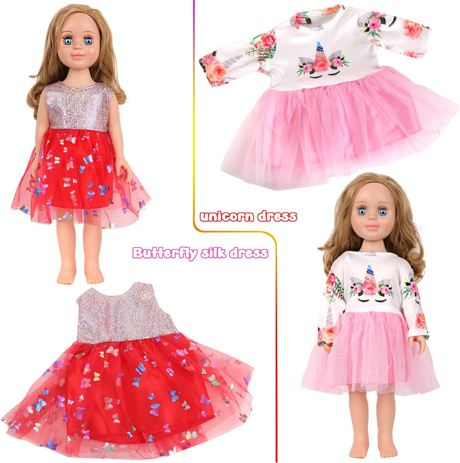 MSYO 16PCS 18Inch Doll Clothes&Shoes Set,5Outfits+2Pairs Random Shoes,Fits Most 18Inch Girl Dolls&45cm Fashion Dolls,Dress Up Kit for Kids Pretend Play
