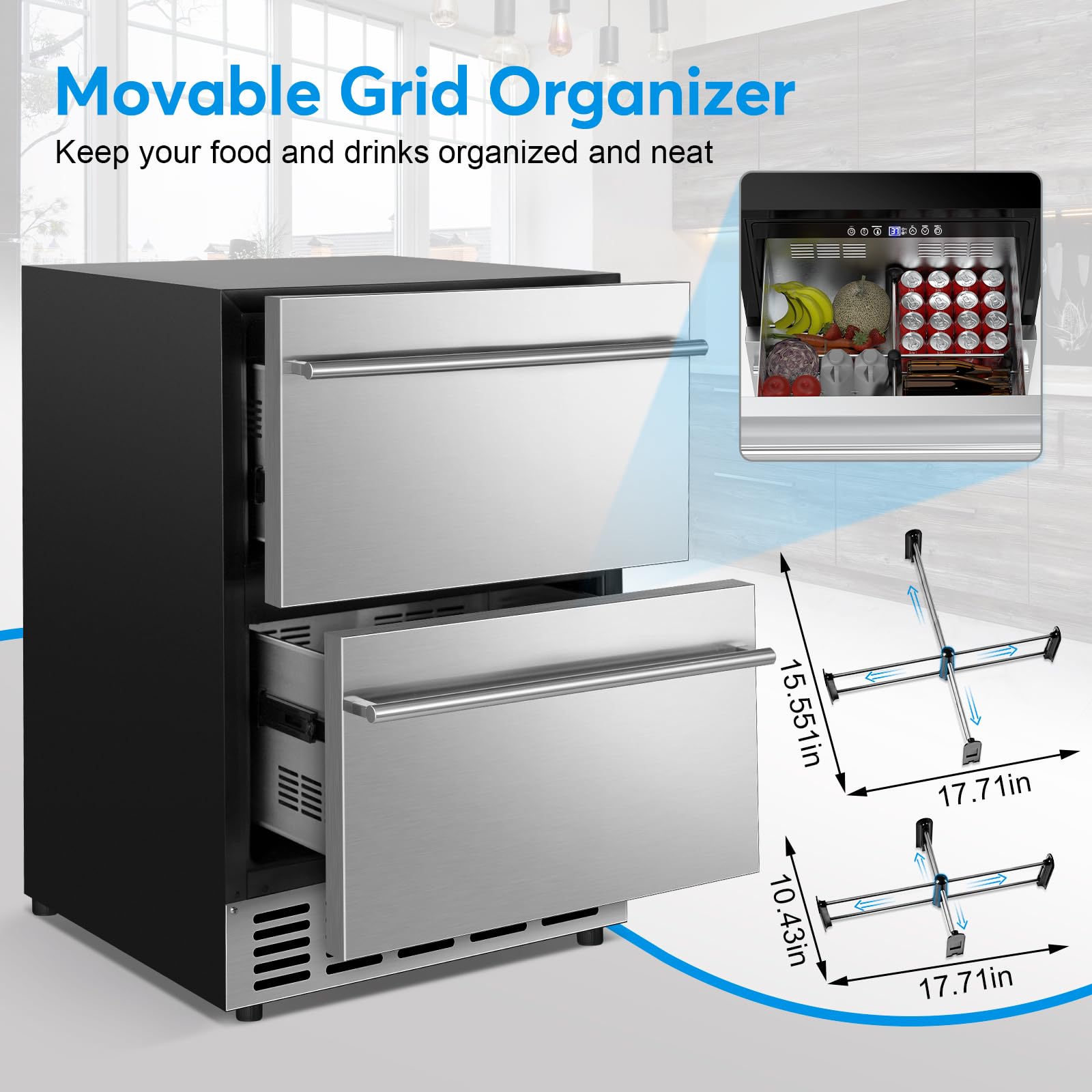 Turephe Drawer Fridge Undercounter, Beverage Refrigerator 24 Inch Outdoor Stainless Steel With Temperature Control For Home, Outdoor Patio And Commercial Use on Fridge.com - View 5