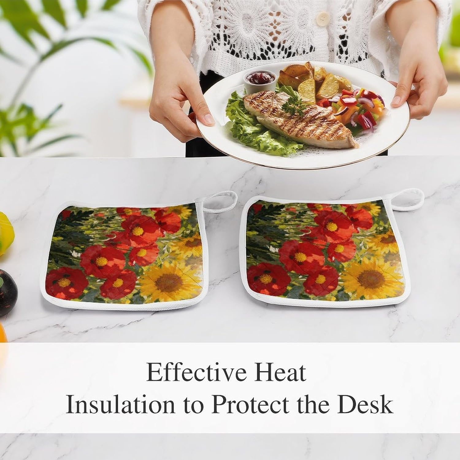 Reddish Yellow Polyester Heat Resistant Pot Pad Non Slip Anti Scald Hot Dish Mat Reusable Table Protector for Kitchen Hot Pot Mat Wear Resistant Heat Proof Table Pad for Countertop Dining Room