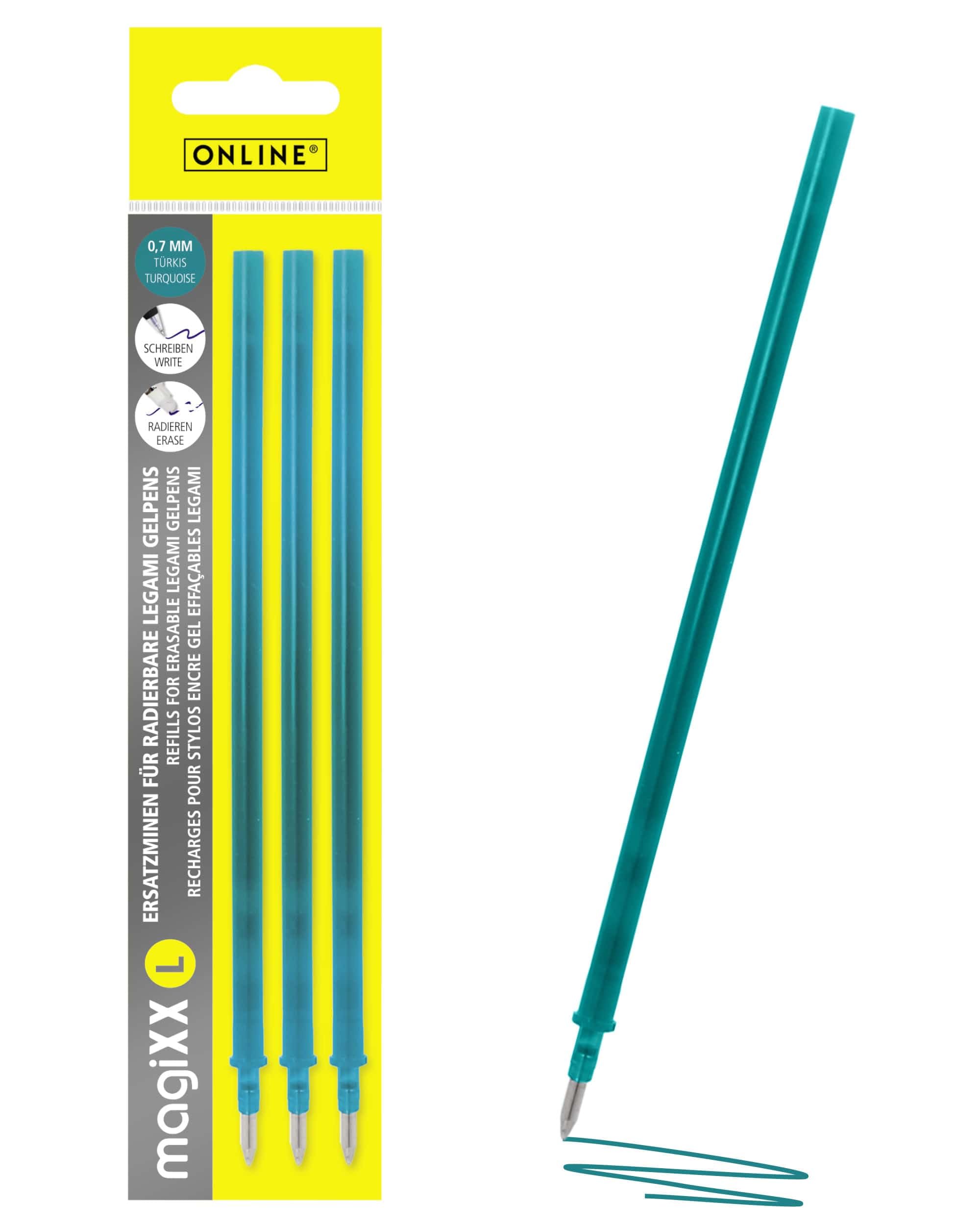 Online 3x Replacement Cartridges Compatible with Legami Gel Pens MagiXX L I Turquoise 0.7mm Line Width I Replacement Cartridge for Gel Pens I Refill Cartridges for Gel Rollers with Erasable Ink