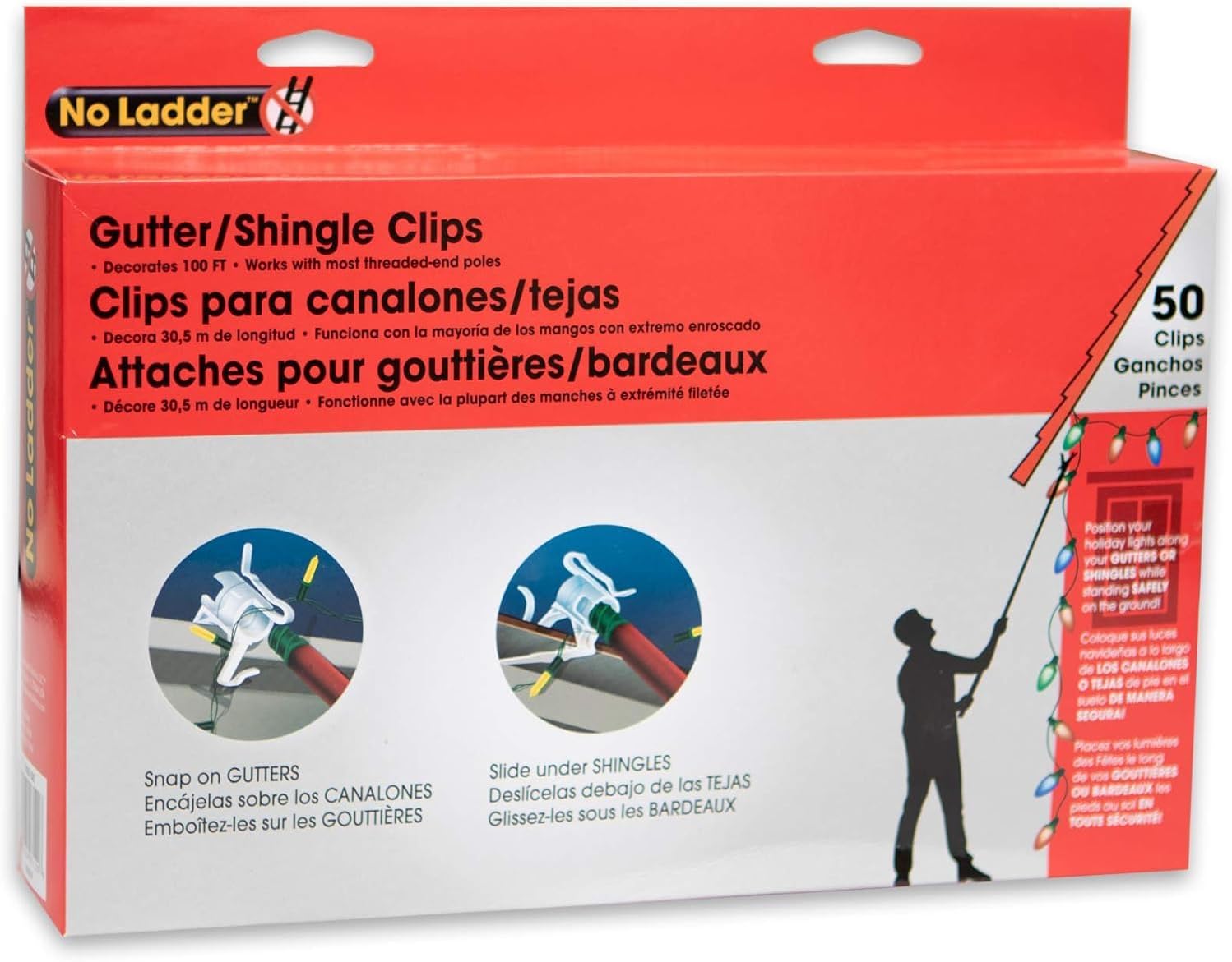 No Ladder 50 Count Gutter and Shingle Clips by Dyno Seasonal Solutions, Clear