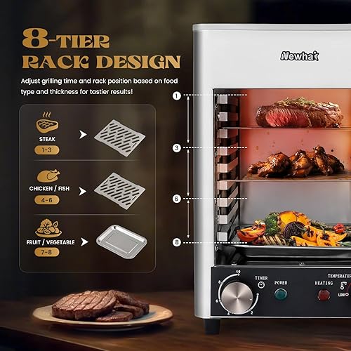 Miniatura 3 de Newhai Asador eléctrico de carne de 1700 W, parrilla de carne comercial para interiores, parrilla automática para carnívoros, temperatura de tiempo,
