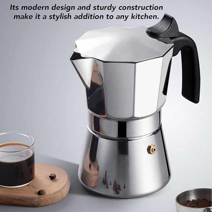 Cafetera Italiana de Fogonero, Acero Inoxidable, Diseño Octagonal, 6 Tazas 300ml miniatura 6
