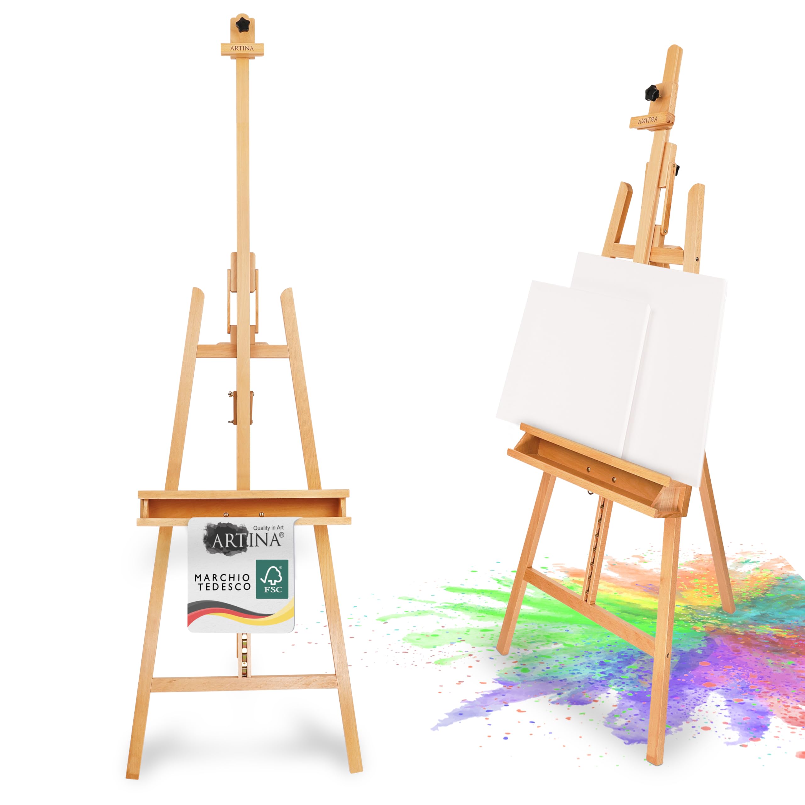 Artina Cavalletto pittura Barcelona per dipingere in accademia e studio, legno di faggio per artisti pittori belle arti - cavalletto in legno stabile e robusto - FSC® pittura e disegno professionale