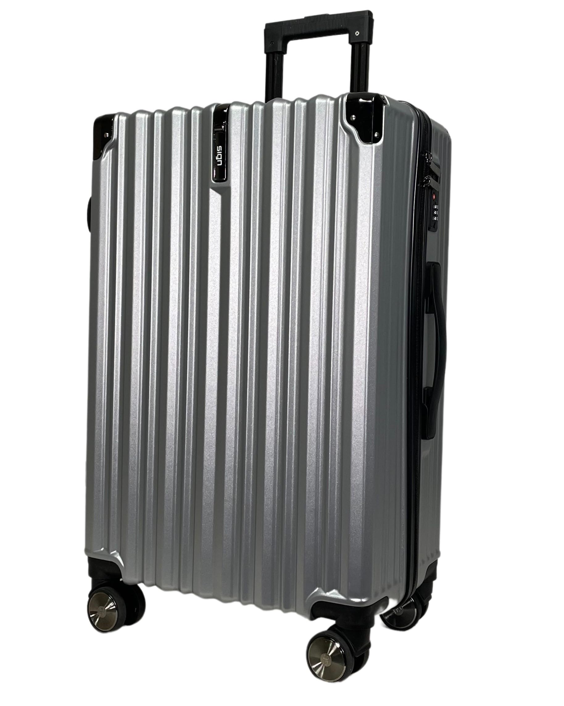 SIGN Hartschalen Reisekoffer Trolley ABS Tasche Leicht 4 Doppelrollen (Handgepäck-Mittel-Groß-Set) Nummernschloss (Silber, Großer Koffer (75cm))