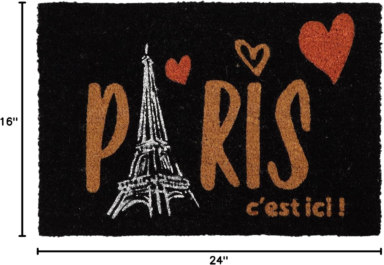 EVIDECO French Home Goods Sheltered Coconut Door Mat Printed Paris C'est Ici 24x16 Black