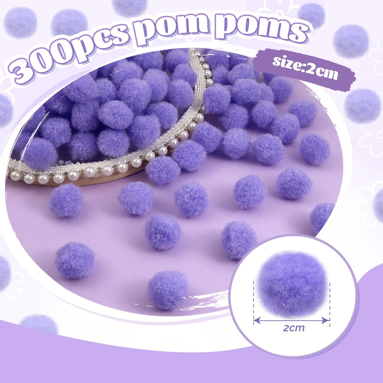 TOAOB 300 pcs Purple Pom Poms 20 mm Fluffy Pom Poms Fuzzy Pompoms Balls for DIY Crafts Decorations, 20mm - Image 2