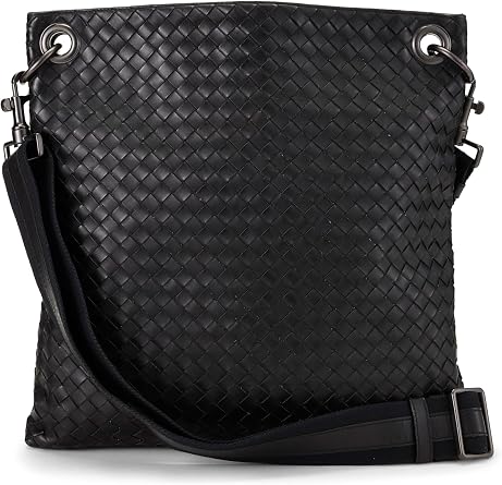Pre-loved Black Intrecciato Flat Messenger Bag, Black