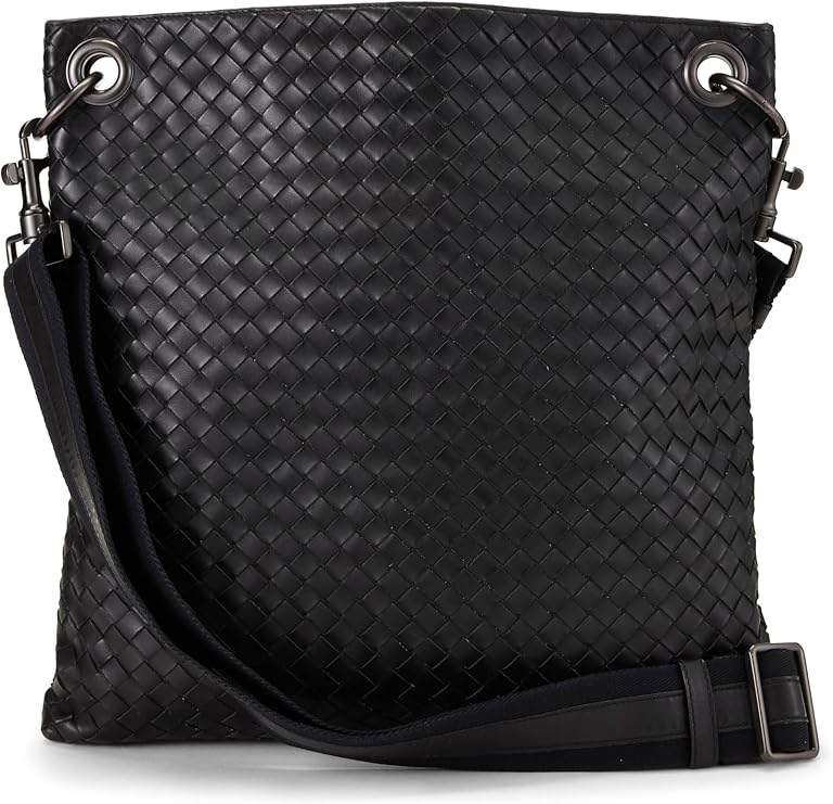Pre-loved Black Intrecciato Flat Messenger Bag, Black
