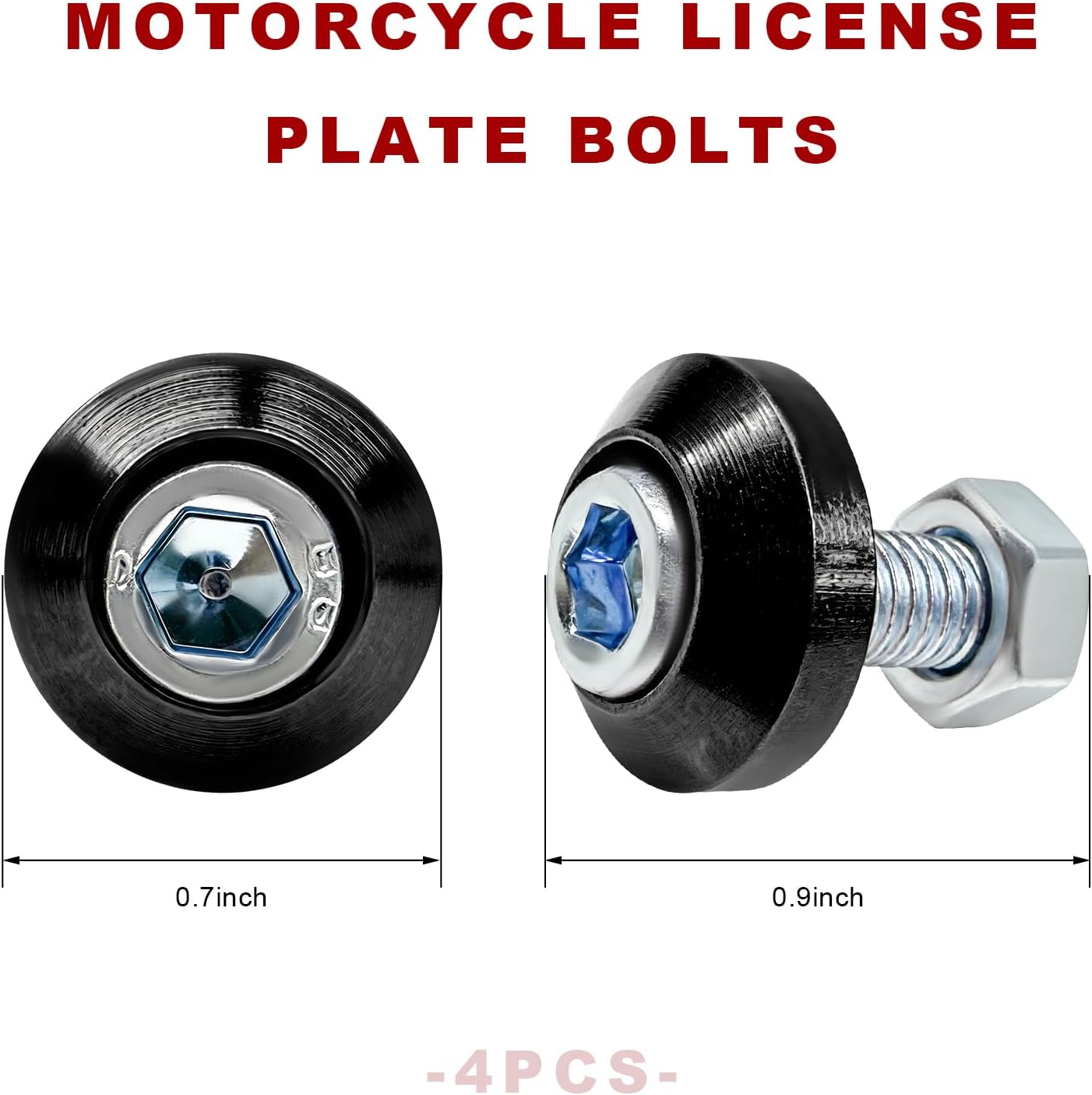 4 PCS Motorcycle License Plate Bolts, M6 Rustproof Aluminum Alloy License Plate Screws Kit, Anti Theft Tag Frame Decorative Fastener for Most Vehicles, Car Accessories (Black) image 2