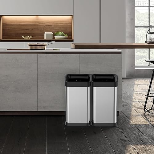 Miniatura 7 de GAOMON Basurero de cocina de 2 x 6.6 galones, cubos de basura de doble compartimento, parte superior abierta, sin tapa, de acero inoxidable para