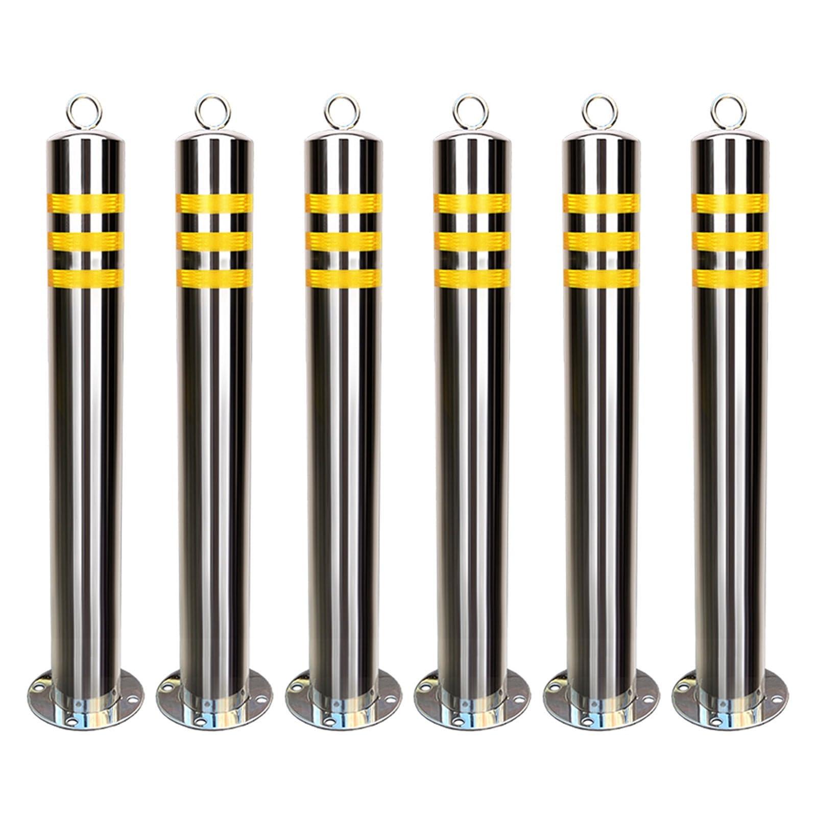 Aioneer Reflective Yellow Safety Bollard Posts - 6-Pack Durable Steel Traffic Control Barriers, 75X7.6Cm Driveway Poles For Construction & Parking Management