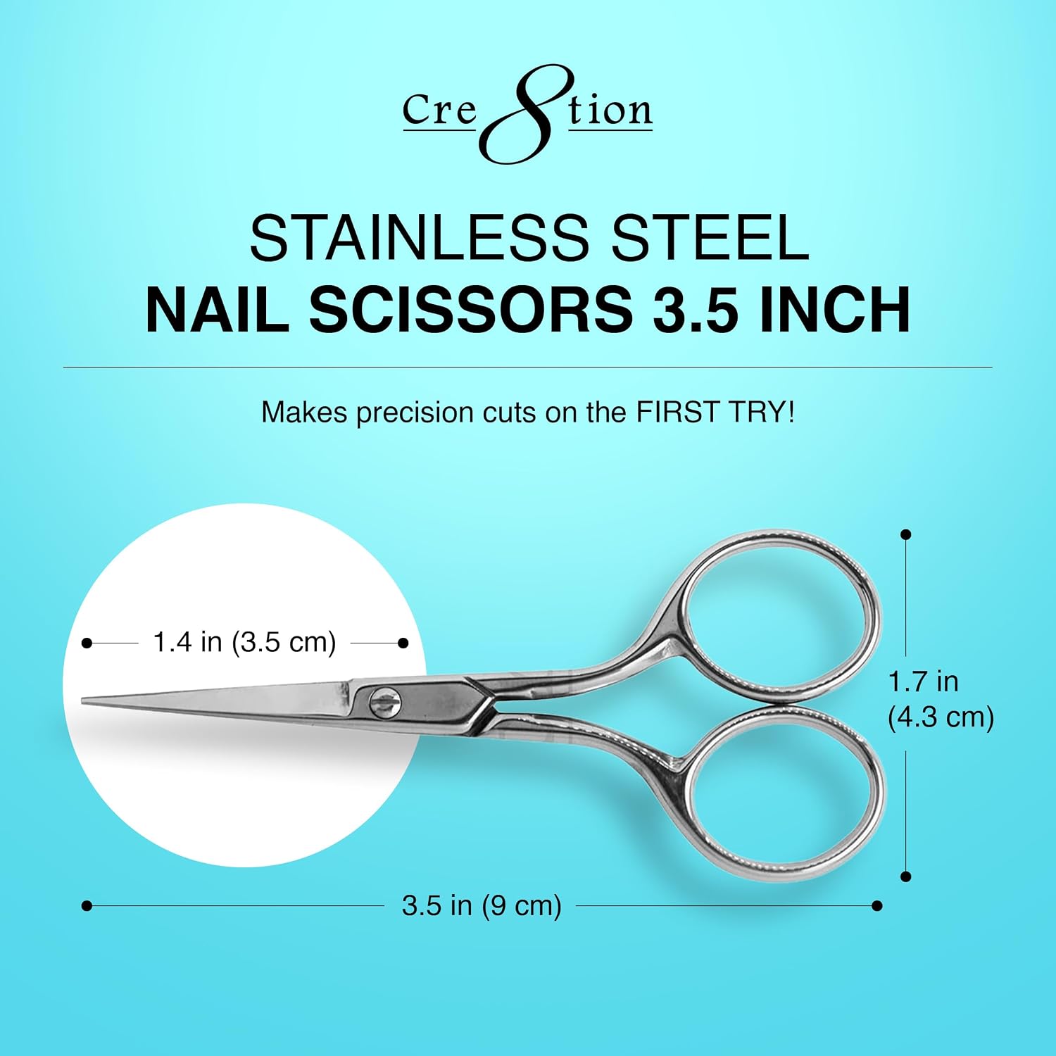 Cre8tion Stainless Steel Nail Scissors S01, Acetone-Proof Blades, 3.5"