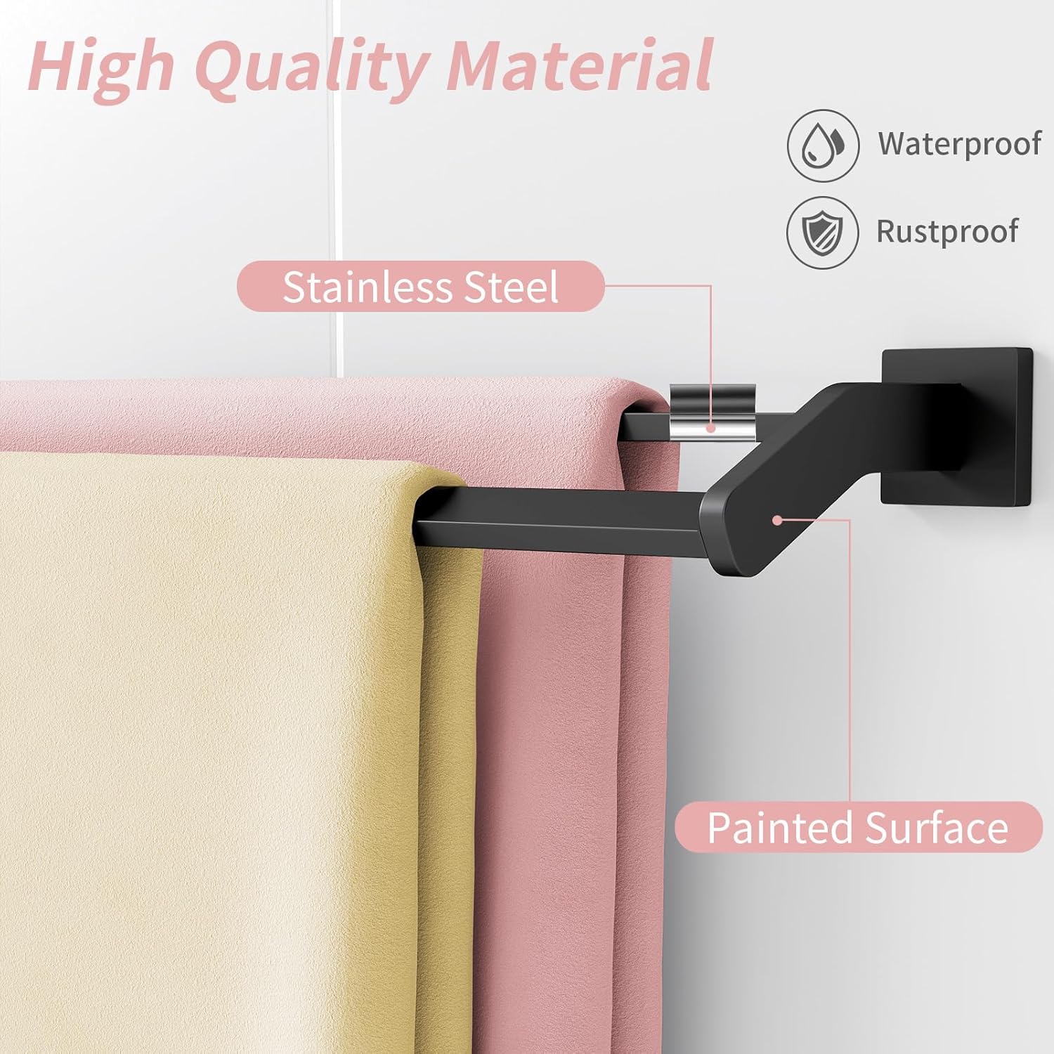 Double Towel Bar 32 Inch, Heavy Duty Stainless Steel Double Towel Racks for Bathroom Wall Mounted, Space Saving Bathroom Towel Holder Rod, Matte Black - Image 3