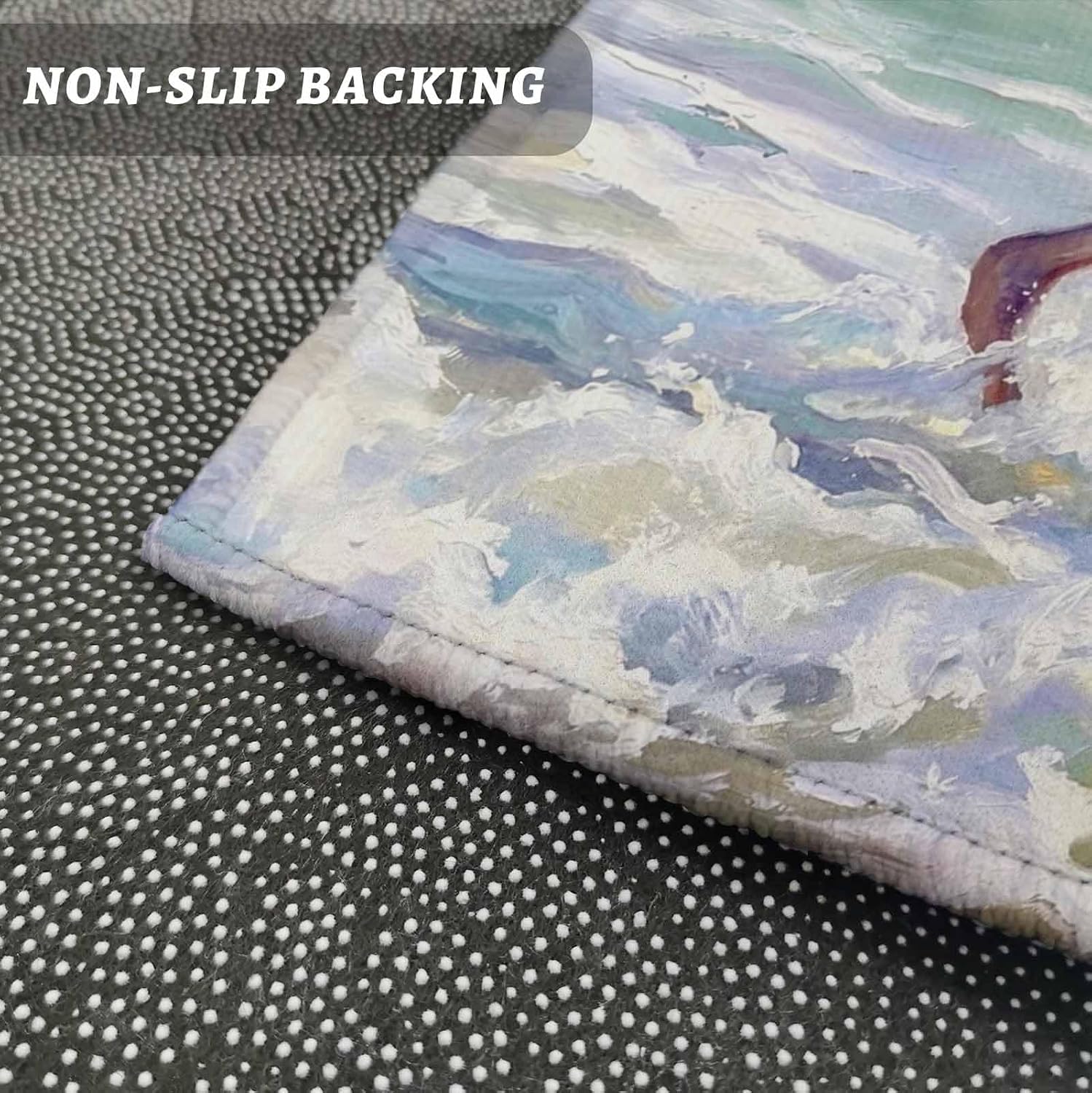 Teamery Kitchen Mats for Floor Natural Watercolor Heron Beach Washable Non Slip Kitchen Rugs 1PCS, Summer Ocean Theme Absorbent Standing Mats for Sink Bathroom Office Living Room 23.6x70.9in