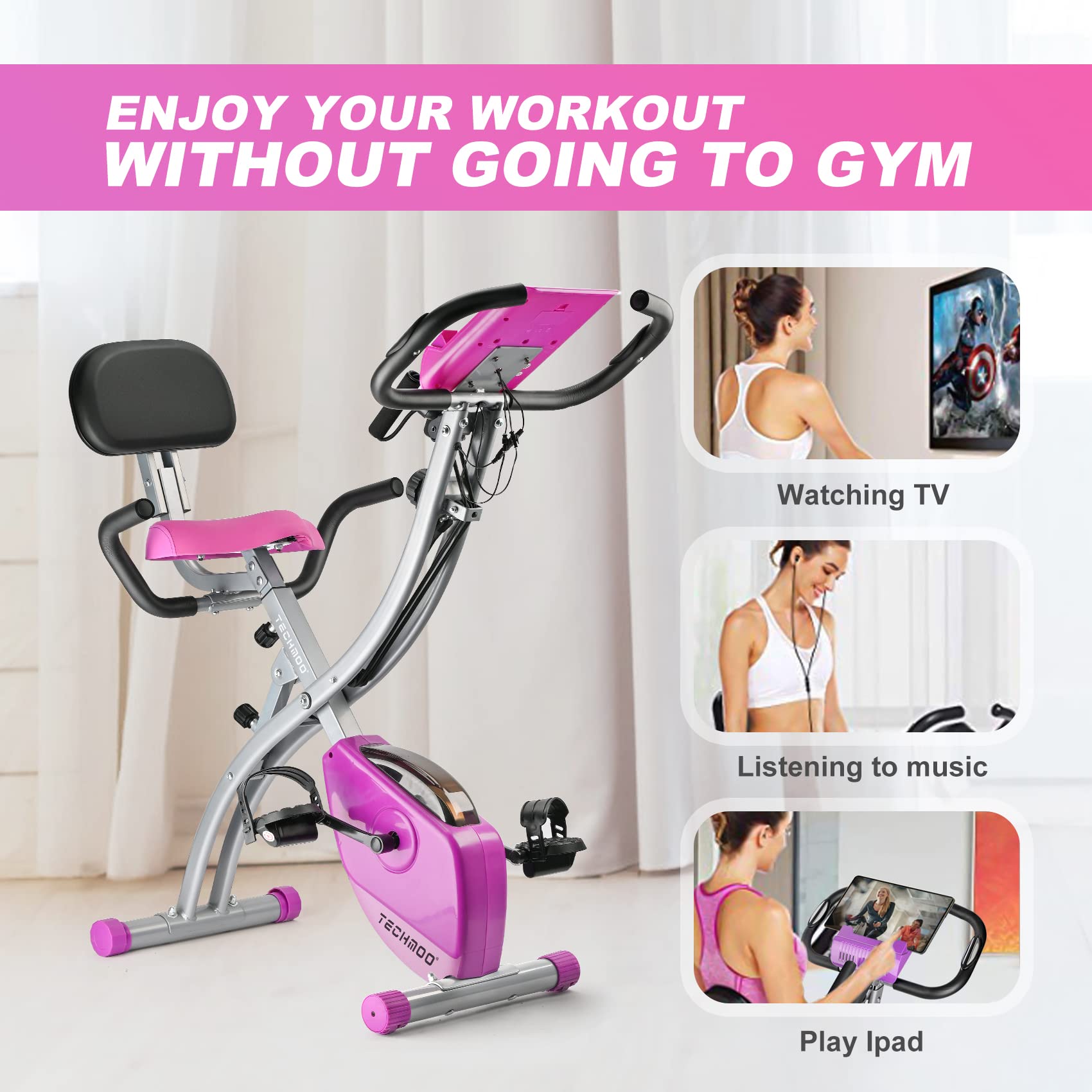 Cyclette pieghevole portatile verticale regolabile schienale ciclismo reclinata cyclette sottile allenamento indoor fitness cardio pieghevole cyclette con sensore di impulsi braccio monitor LCD
