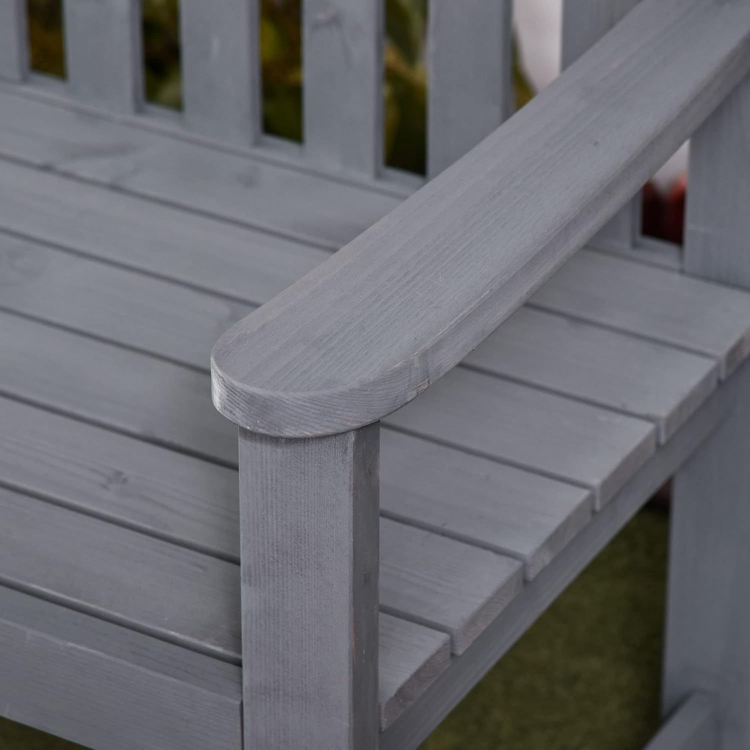 Outsunny 56" Outdoor Wood Bench, 2-Seater Garden Bench with Backrest and Armrest, Patio Bench for Patio, Porch, Poolside, Balcony, Gray