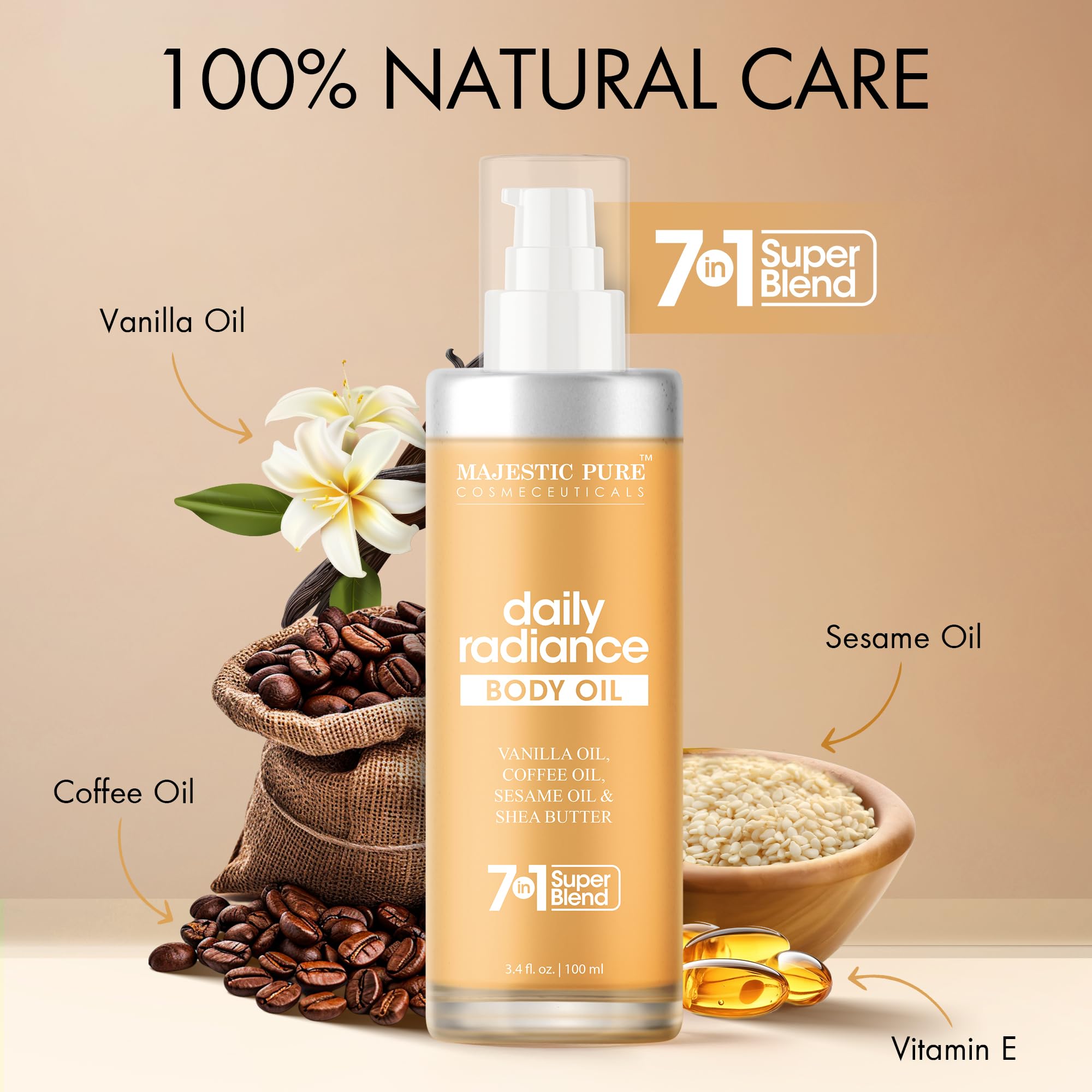 Majestic Pure Daily Radiance Body Oil, 100 ml (Pack of 1) - Image 3