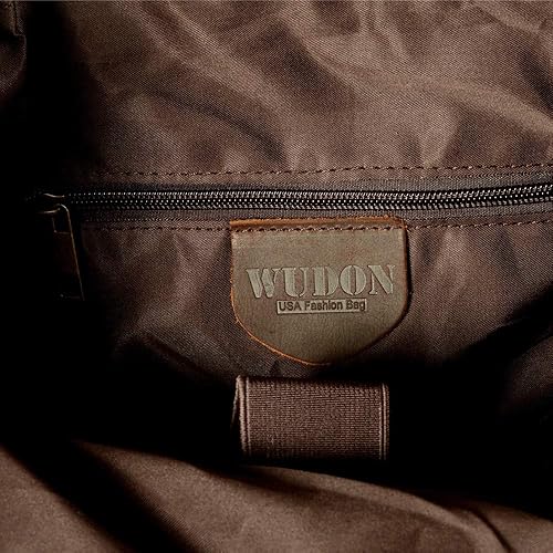 Miniatura 9 de WUDON Mochila de cuero para hombre, mochila de hombro de lona encerada para viajes y escuela, Portátil