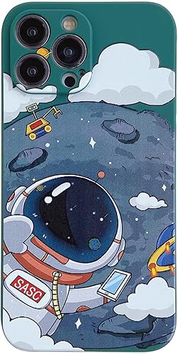 Funda bonita para iPhone 13 Mini, diseño de astronauta planeta y luna espacial, elegante, suave TPU, a prueba de golpes, antideslizante, protector