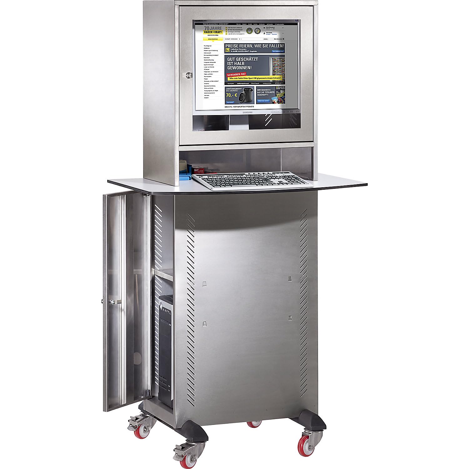 eurokraft | Edelstahl-PC-Schrank | mit Arbeitsplatte BxT 900 x 600 mm | HxBxT 1625 x 600 x 350 mm