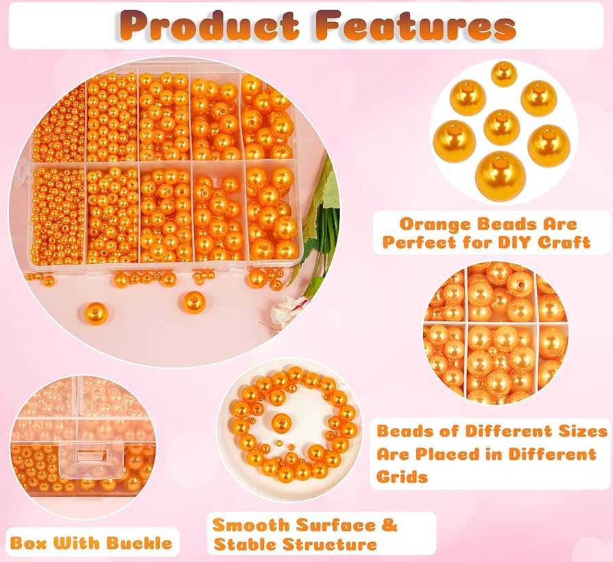 Amazon.com: Orange Pearl Craft Beads, 1750 pcs with Hole Sizes 4mm