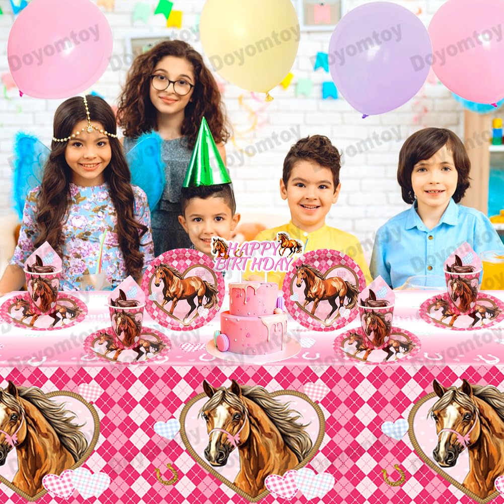 Alaoo 52-teiliges Pferde Partygeschirr Set - Für Kindergeburtstag Mit Tellern, Bechern, Servietten