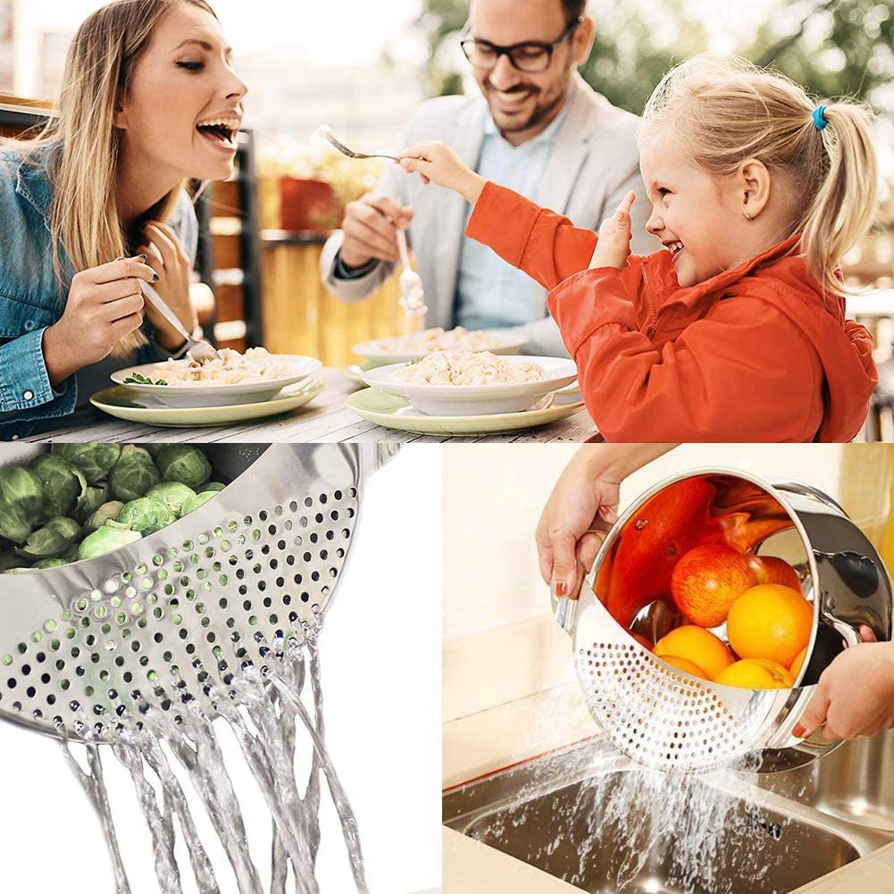 Scolapasta In Acciaio Inox A Mezzaluna 13 Pollici - Per Filtrare Pasta, Verdure, Olio, Lavabile In Lavastoviglie