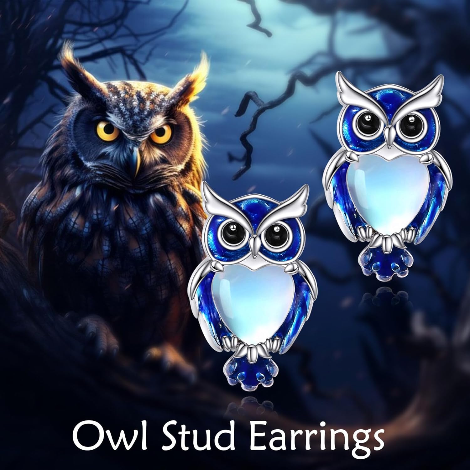 LUHE Owl/Dragonfly/Bee Stud Earrings Sterling Silver Cute Animal Earrings with Gemstone Jewelry Gift for Women