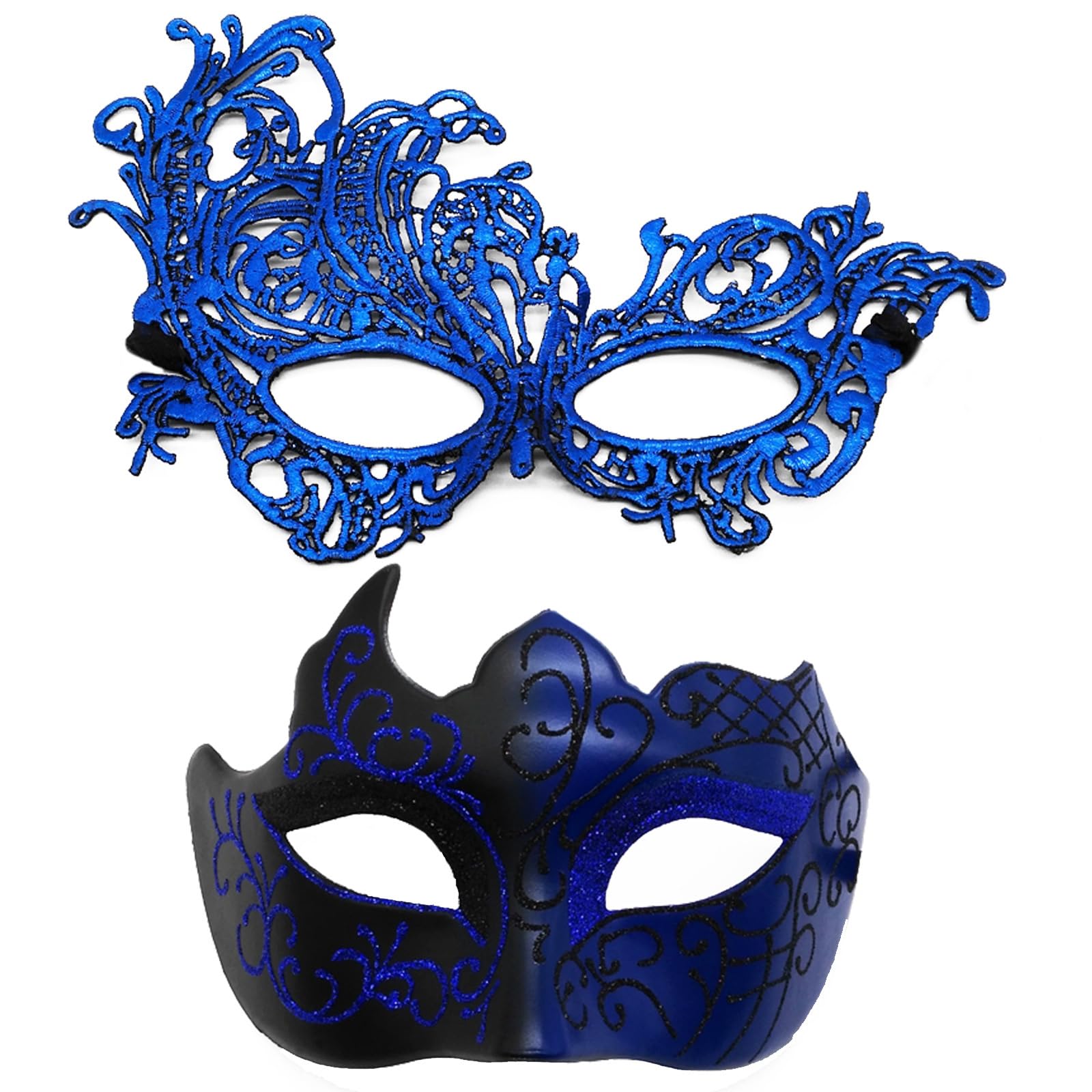 RubyTint 2-Pack Blue Venetian Masquerade Mask Set, Satin Ribbons, Unisex โ image 1