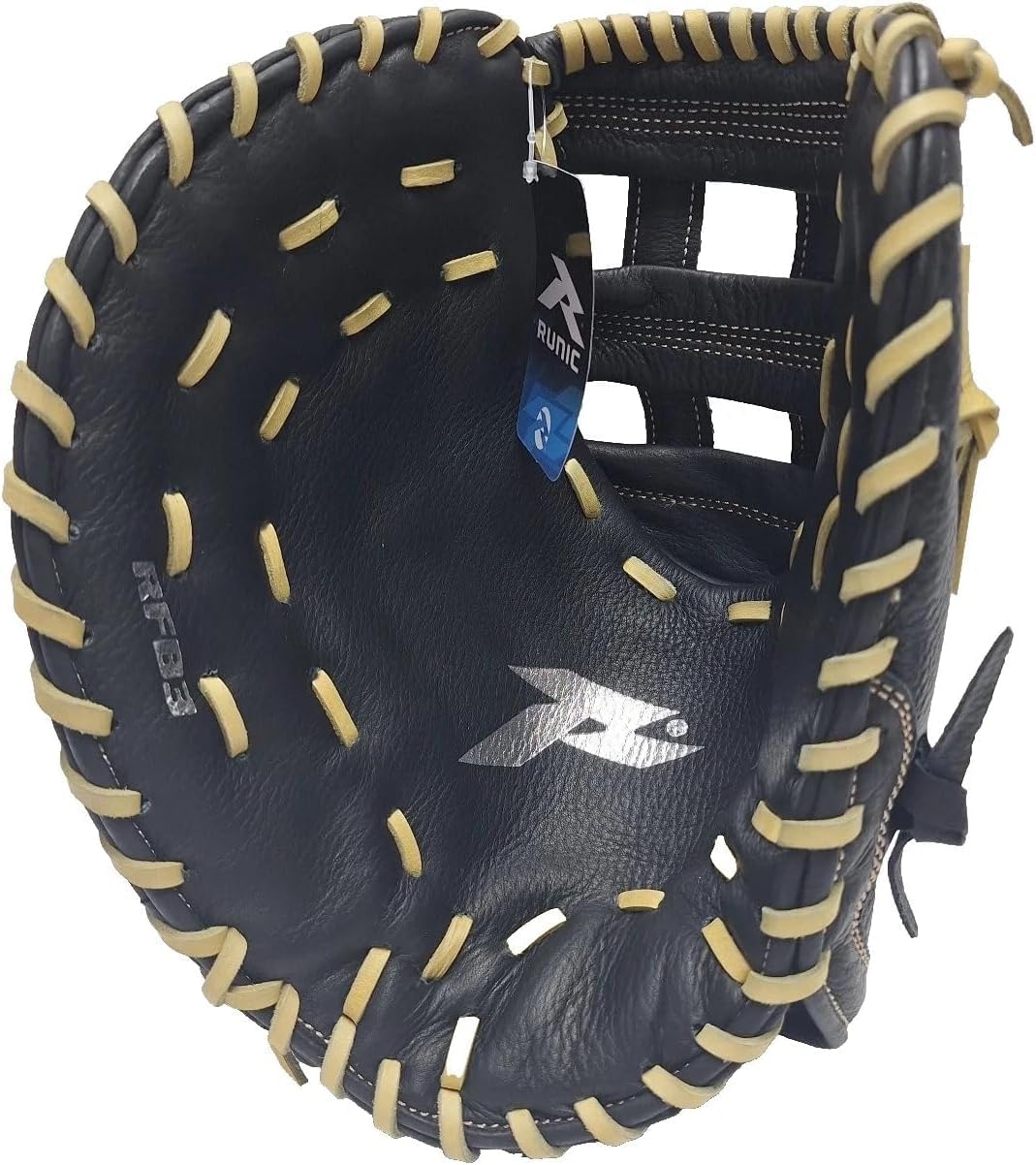 RFB Slow Pitch Softball Glove, First Base Mitt 13 Inches Black/Camel Left Hand Throw