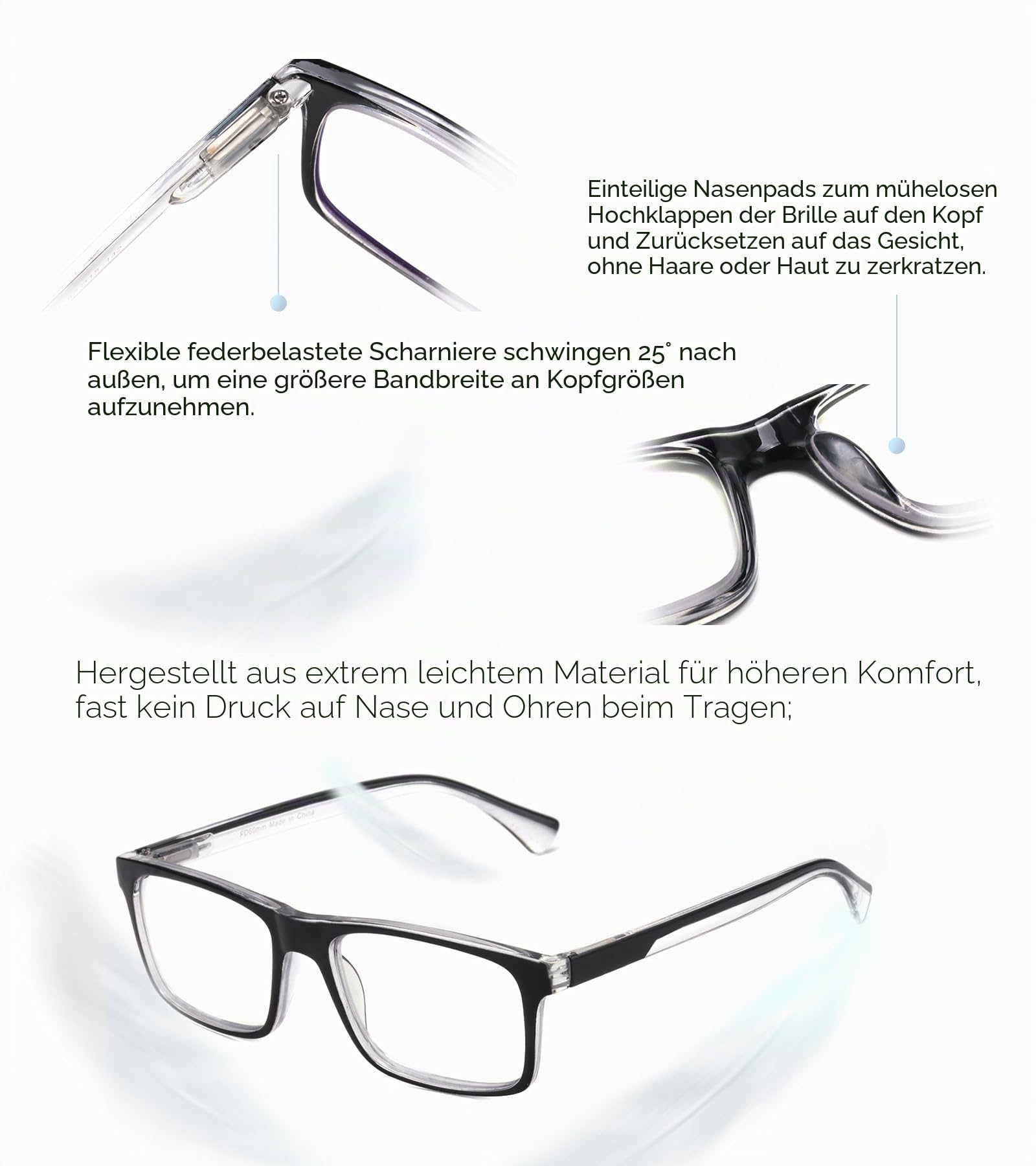 Missfive 2 Pack Gleitsichtbrille Herren Gleitsicht Lesebrille Multifokale Blaulichtfilter Vollrand Raumcomfort-Brillen Mit Federscharniere (Schwarz&Blau, Nähe-Mittlere Entfernung, 2.0x)