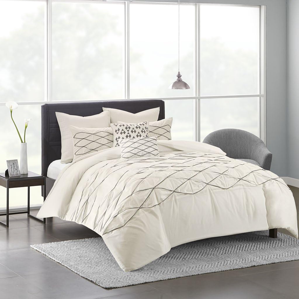 Urban Habitat Sunita Duvet Cover King/Cal King Size - White, Embroidered Duvet Cover Set – 7 Piece – Cotton Light Weight Bed Comforter Covers (UH12-0038)