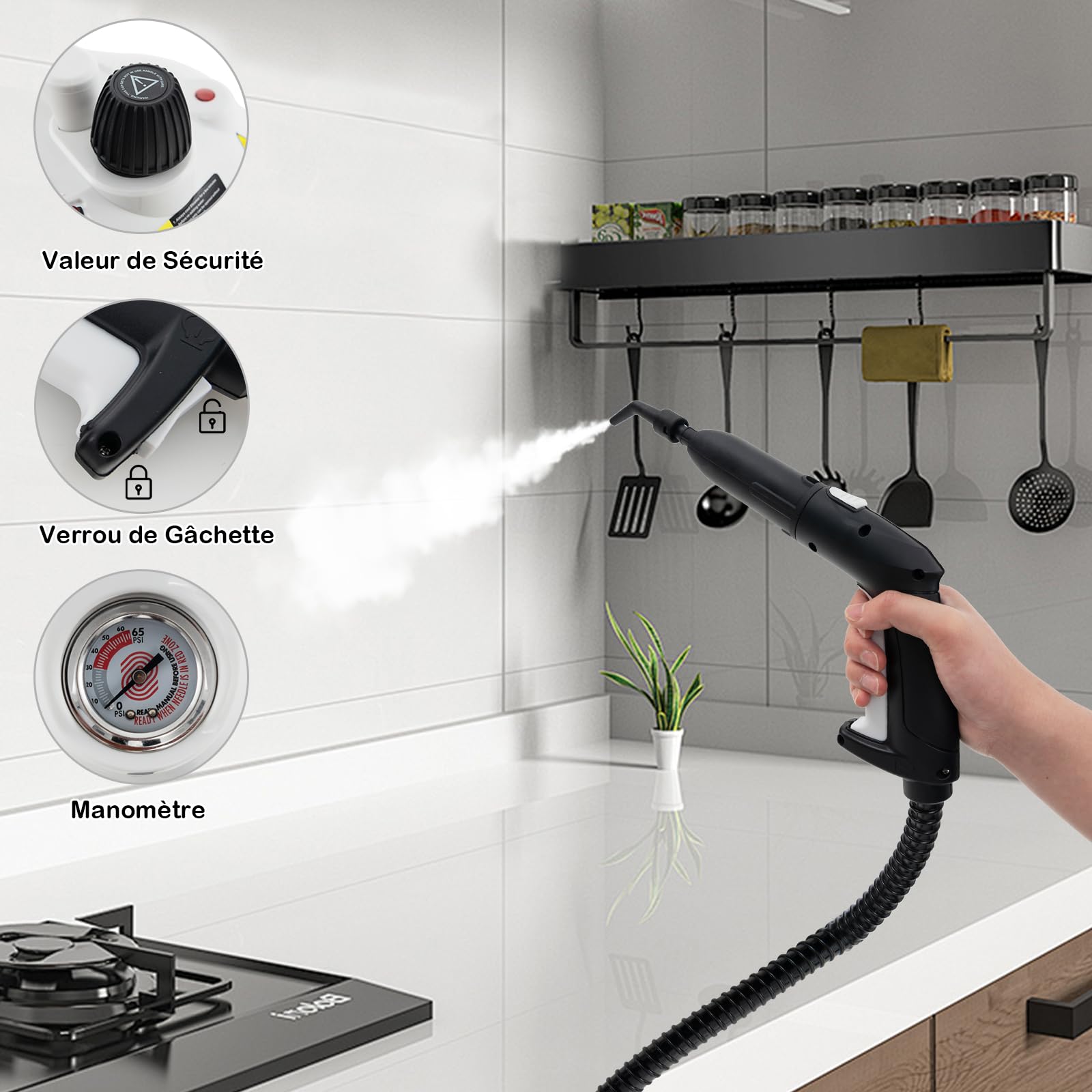 GOPLUS Nettoyeur Vapeur 2000W, Pression 5 Bars, 17 Accessoires & Réservoir d'Eau 1,8 L, Nettoyeur Vapeur Haute Pression avec Température 160 ℃ pour Cuisine, Voiture, Salon (Blanc)