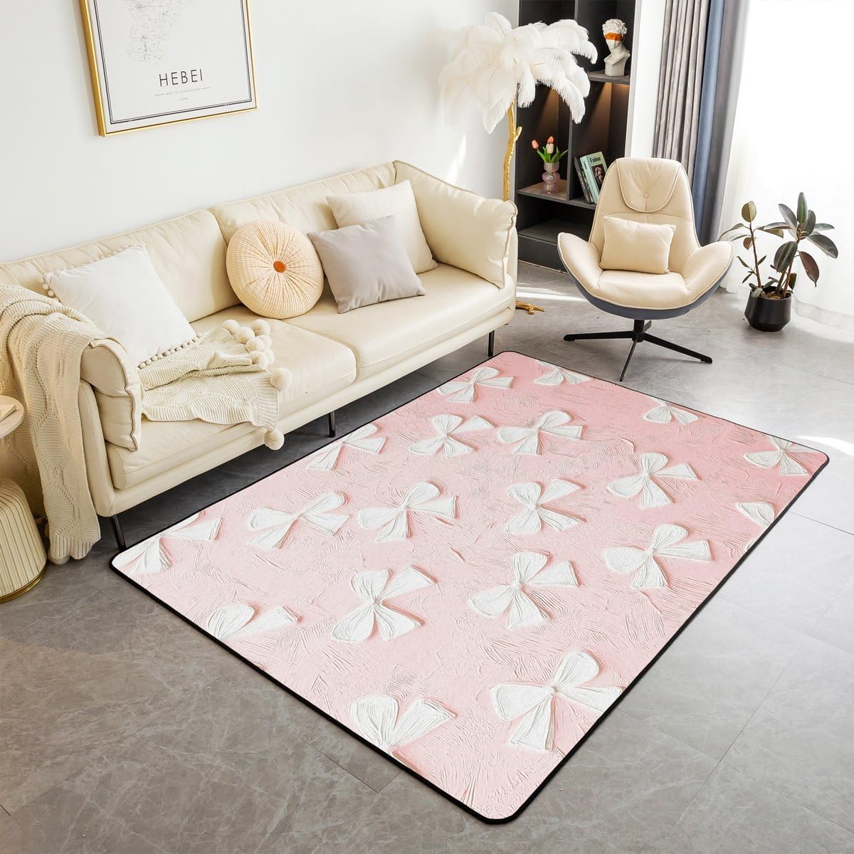 Erosebridal Pink White Bow Area Rug 3x5 Coquette Bowknot Rug for Bedroom Living Room Cute Bow Tie Carpet Decor Aesthetic Oil Painting Indoor Floor Mat Non Slip