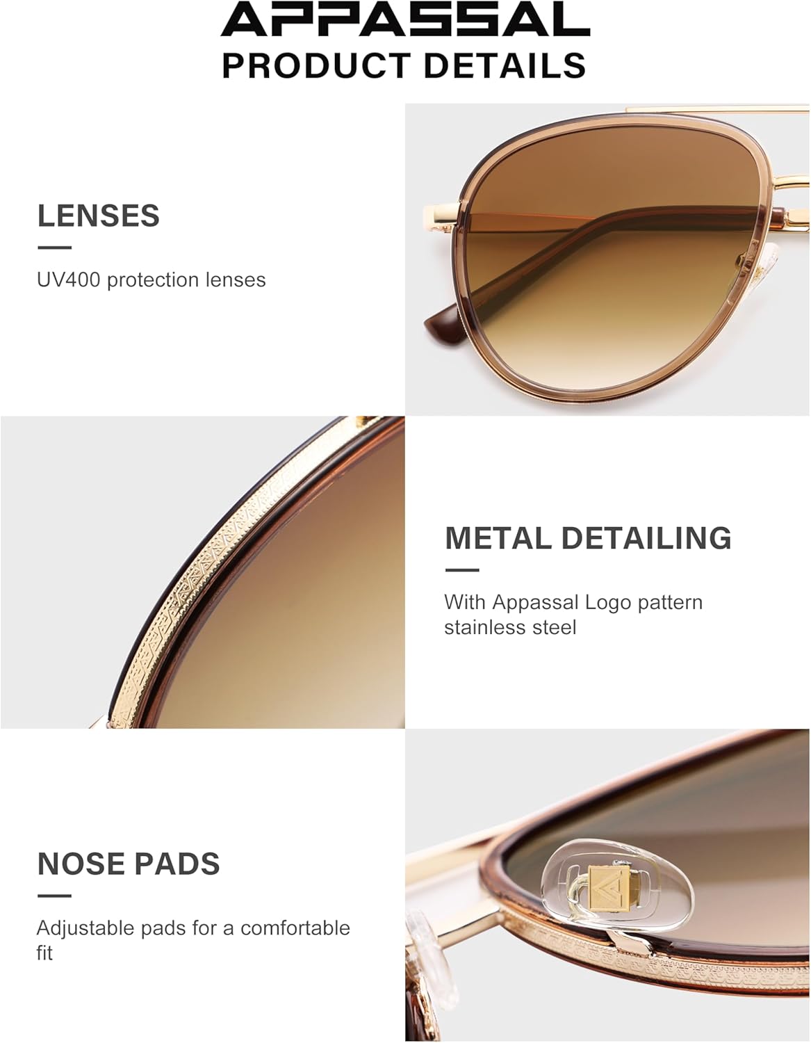 Retro Aviator Sunglasses for Women Mens Double Bridge 70s Shades AP3688 - Image 4