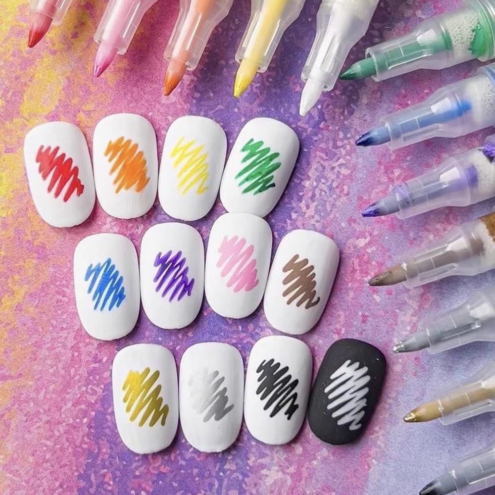 12-Color Nail Art Pens, Quick-Dry Fine-Tip Nail Polish Markers