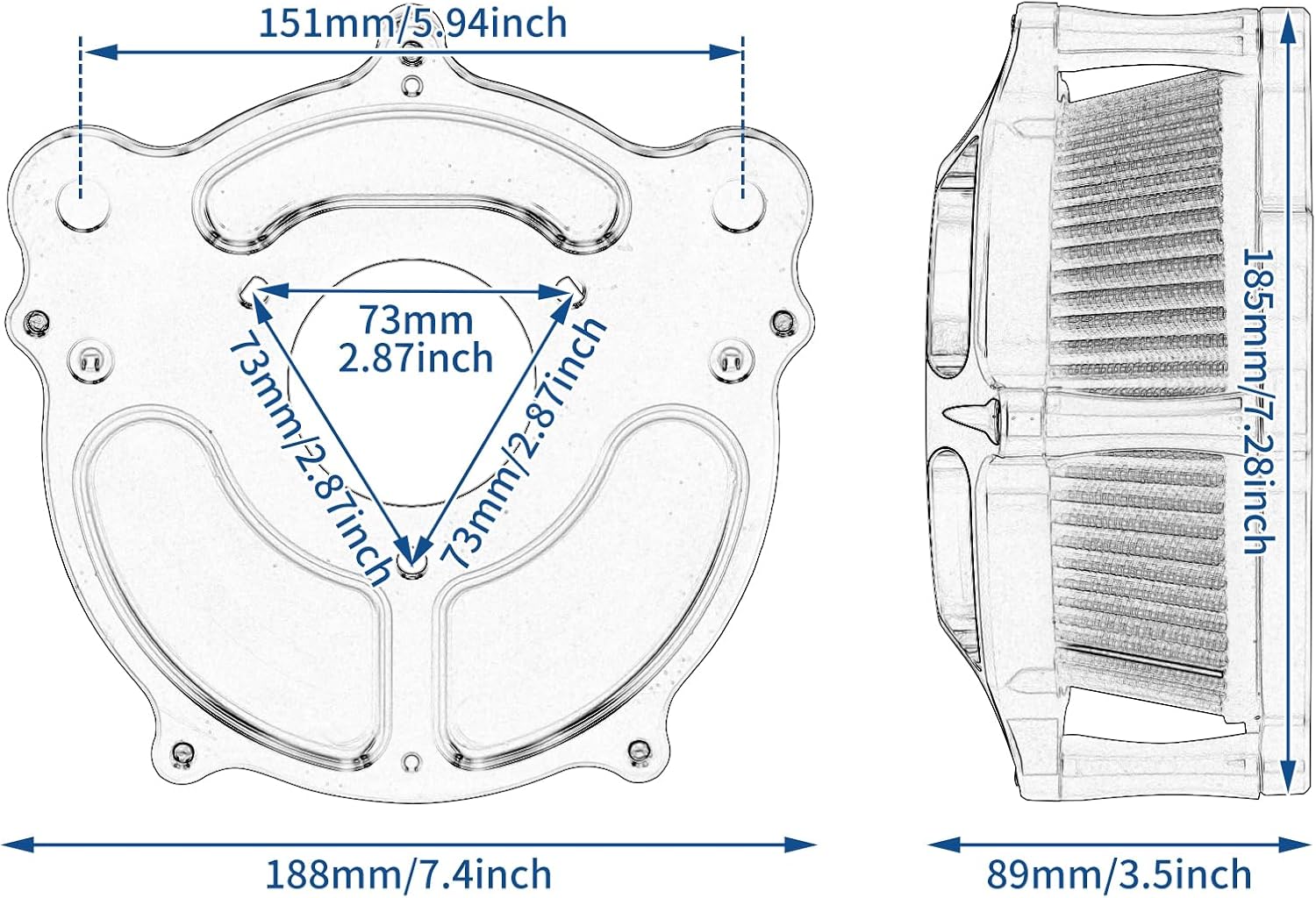 Air Filter Air Cleaner Intake Replacement Kit Fit for Harley FXDLS 2017 Softail 2016-2017 Touring and Trike 2008-2016 (Black Housing Blue Filter Element)