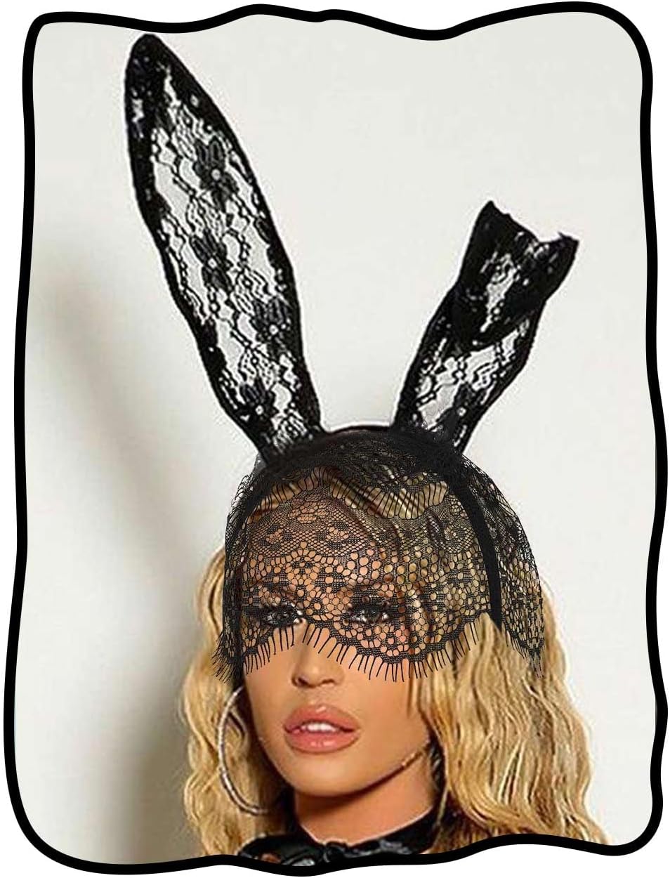 CAKURE Bunny Ears Headband Lace Black Bunny Mask Headbands Halloween Ears Masquerade Hair Accessories for Women