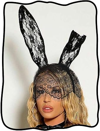 CAKURE Bunny Ears Headband Lace Black Bunny Mask Headbands Halloween Ears Masquerade Hair Accessories for Women