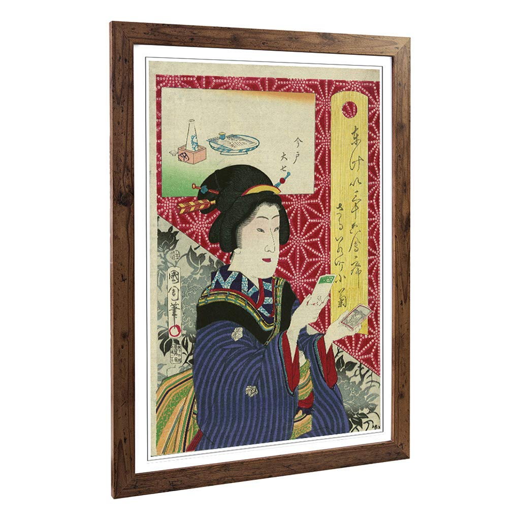 Big Box Art Framed Print of Toyohara Kunichika Japanese Oriental 1 Design | Wall Art Picture | Home Decor for Kitchen, Living Room, Bedroom, Hallway, Walnut, A2 / 24.5x18 Inch / 62x45cm