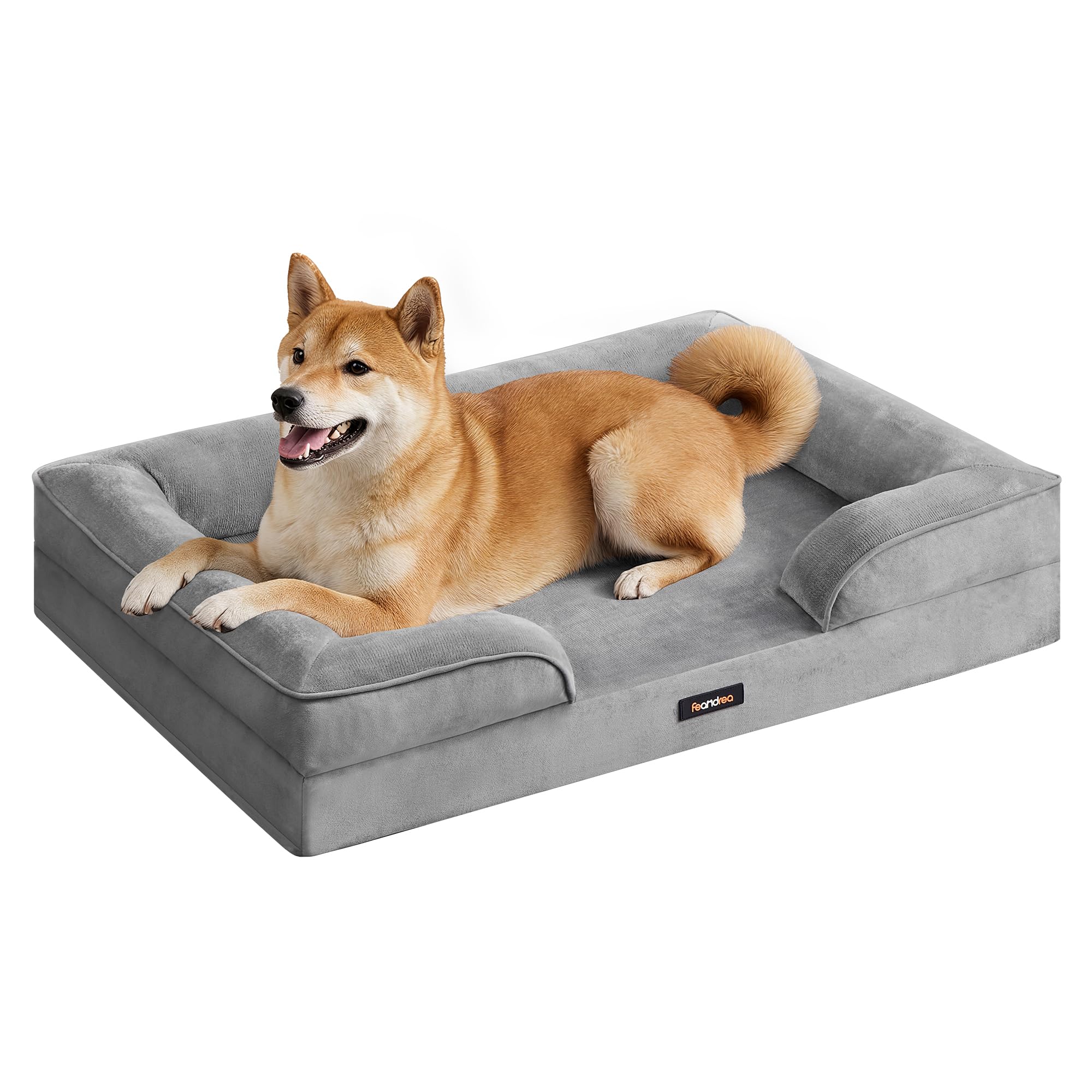 Feandrea Orthopaedic Dog Sofa Bed, L Dog Bed with Raised Sides, Egg Crate Foam, Removable and Washable Cover, Non-Slip Bottom, Water-Resistant Lining, Dove Grey, 89 x 63 x 16 cm PGW322GD01