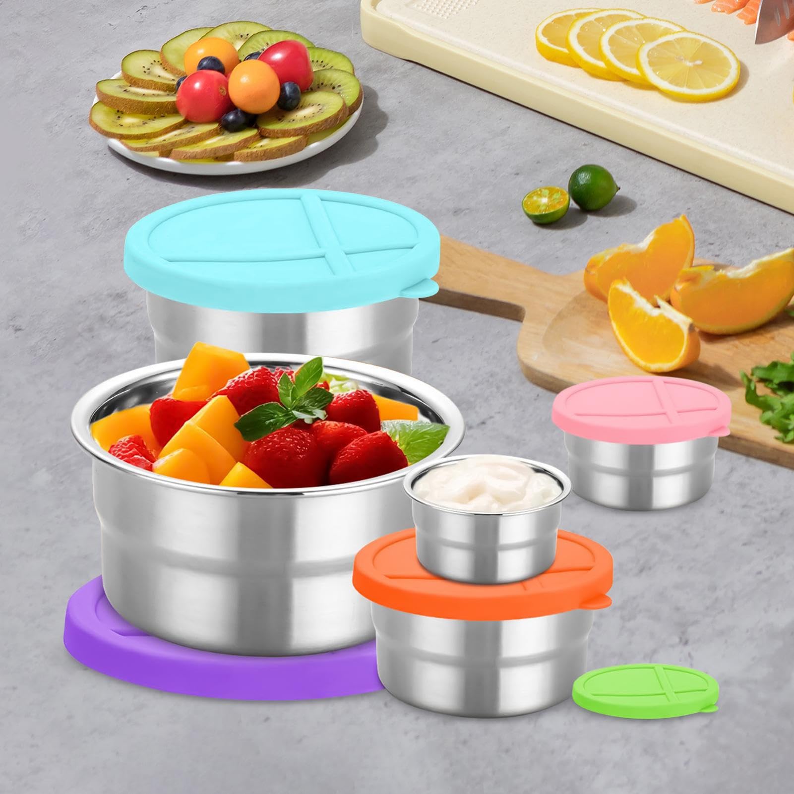 Contenitore per alimenti in acciaio , a prova di perdite, con coperchio, per conservare gli alimenti e spuntini, rotondo, per quotidiana, per preparare i pasti, campeggio, picnic